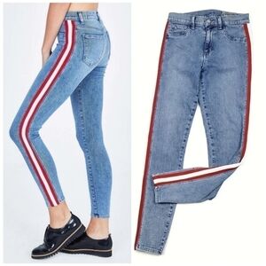 Tuxedo Stripe Skinny Jeans Medium Wash Blue Mid Rise Siwy LA Women's Size 26